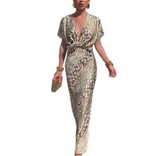 2026 Women's Clothing European And American Spring New Fashion Tight-Fitting Printed Twist Knot Sexy V-Neck Dress - 圖片色 - 查看 6