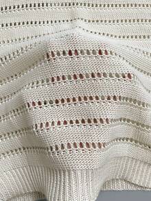 女士镂空条纹针织无袖背心，修身款 - 乳白色 - 查看 8