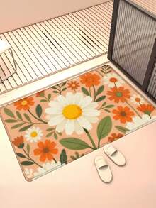 1 pièce Tapis de porte à motif floral orange clair, tapis de salle de bain moderne antidérapant et absorbant, tapis de salon, de chambre à coucher et d'entrée, tapis d'extérieur, gratte-pied d'entrée, tapis de sol à imprimé floral, décoration de marguerite, tapis lavable et durable, imperméable, décoration de maison de campagne, ameublement doux de couleur crème, décoration de hall d'entrée nordique - Fondation Daisy - Voir 3