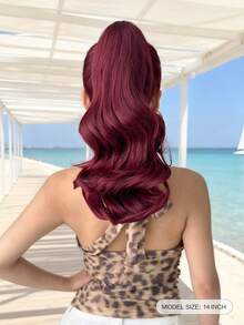12-14 Inch Burgundy Deep Wave Thermoplastic Fiber Synthetic Ponytail Hair Extension, Claw Ponytail Holder, Suitable For Women's Party And Daily Use - Burgundy - View 3