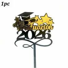 1个/3个/5个金色和黑色“祝贺2026届毕业生”蛋糕装饰插牌，毕业祝贺，毕业派对蛋糕装饰 - 彩色 - 查看 17