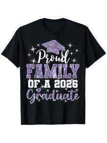 Proud Family T-Shirt For The 2026 Graduate, Unisex - Perfect For Fall, Halloween, Christmas, Thanksgiving, And Veterans Day Gifts For Parents, Friends, Family, And Colleagues (Shirt Only) - 黑色 - 查看 1