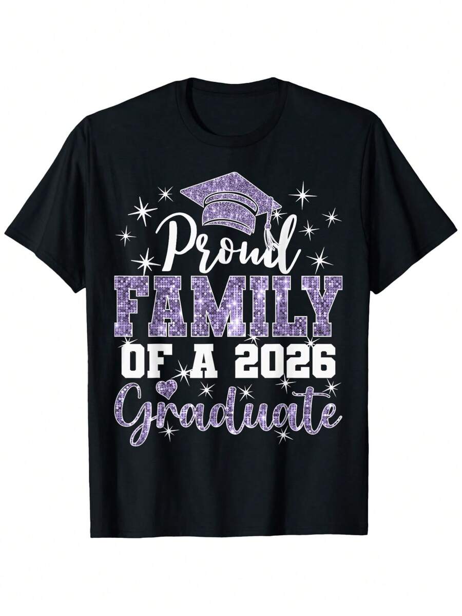 Proud Family T-Shirt For The 2026 Graduate, Unisex - Perfect For Fall, Halloween, Christmas, Thanksgiving, And Veterans Day Gifts For Parents, Friends, Family, And Colleagues (Shirt Only) - 黑色 - 查看 1