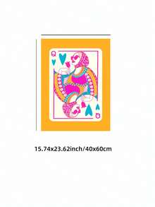 1pc Frameless Queen Of Hearts Card, Colorful Preppy Y2K Print, Pink & Orange Art Poster, Boho Wall Decor, Girly Dorm Art, Retro Funky Wall Art, Vintage Chic Poster For Living Room - Playing Cards - View 12