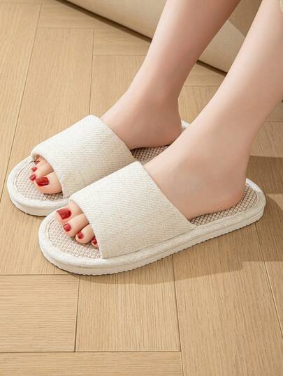 女士亚麻室内防滑拖鞋，轻薄简约款，适合春夏秋冬四季居家穿着