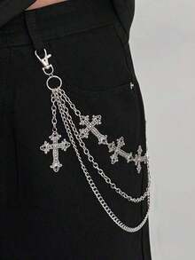 1pc Gothic Style Multi-Layer Cross Tassel Pendant Geometric Chain Body Chain, Retro Hip-Hop, Suitable For Festivals, Parties, Casual Wear, Street Snap, Men's/Couple's Birthday, Banquet, Versatile Charm Jewelry Waist Chain Gift LPFG - Dây xích quần - Xem 2