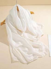 1 chiếc khăn quàng cổ mềm mại, nhẹ, màu trơn - trắng - Xem 4