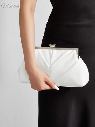 Túi xách cầm tay cỡ lớn dành cho nữ, có kẹp cài, dây đeo có thể tháo rời dài ngắn, kiểu dáng cổ điển, phù hợp để phối cùng váy dạ hội, túi xếp ly cao cấp, túi hình vỏ sò, túi xách thanh lịch dành cho quý cô, thích hợp cho các bữa tiệc, họp mặt, hẹn hò, dạ hội và các dịp khác.