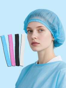 10/100个一次性无纺布长方形帽，蓝色防尘发网，适用于食品加工、医疗、美容行业，卫生方便 - 彩色 - 查看 7