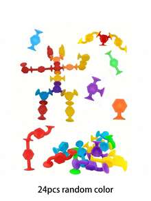 24件吸盘玩具套装：益智减压，洗澡积木 - 柔软硅胶积木套装礼品 - 趣味旅行玩具，洗澡玩具，儿童玩具，旅行玩具，儿童玩具，洗澡玩具，儿童玩具 - 彩色 - 查看 3