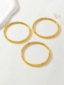 3pcs Middle Eastern Saudi Arabian Ramadan Style Hollow Carved Gold-Plated Copper Multilayer Bangle Bracelets, Gift For Family And Friends - Yellow Gold - View 3