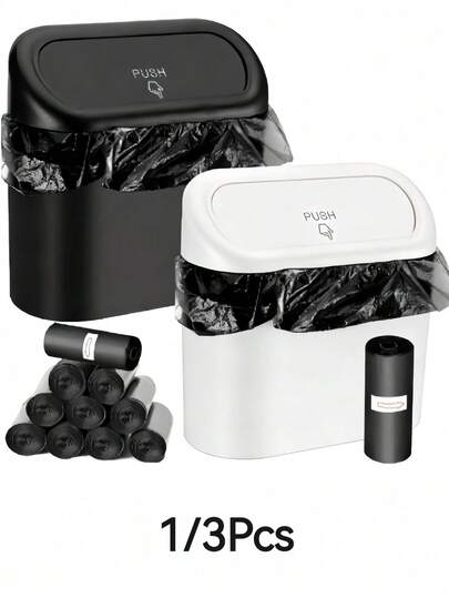 Mini Car Trash Can - Multifunctional Flip-Top Garbage Bin And Storage Box, Available In Black And White, Suitable For All Vehicle Models, Keeps Car Interior Neat And Clean