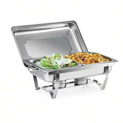 UBRAVOO Stainless Steel Food Warmer With Two Differently Sized Compartments, 1 Piece. High-Quality Rectangular Food Warmer With An 8 Quart/9 Liter Capacity. For Buffets, Parties, Weddings, Dinners, Banquets, Food Storage, Event Organizers, And Catering Services.