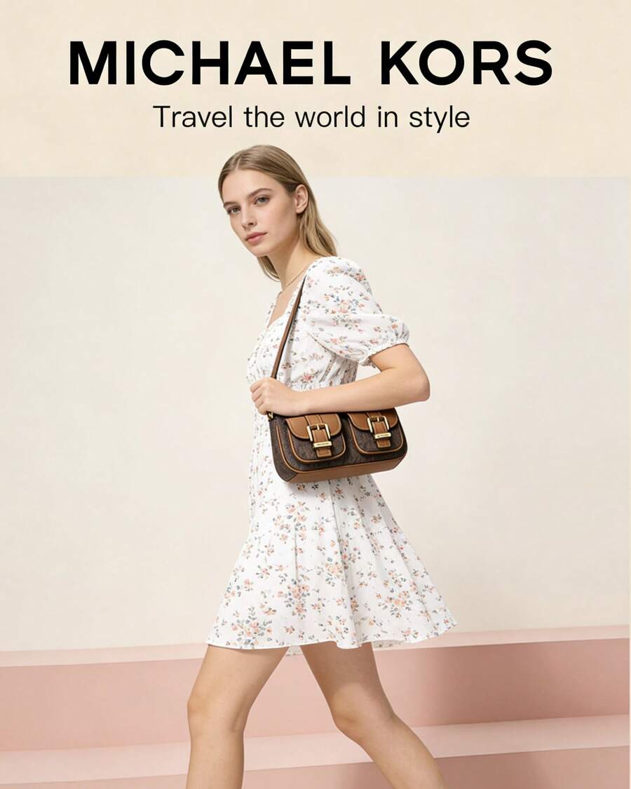 Michael Kors Bolso de mano con asa para dama ZOE, bolso de hombro con bolsillo con solapa - Marrón - Ver 1