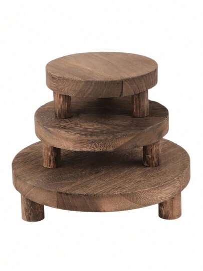 1件/套圆形木质托盘，多用途木质烛台，厨房水果托盘，浴室收纳托盘，圣诞节