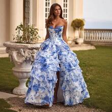 Printed Sexy Tube Top Dress - Blue Print - View 3