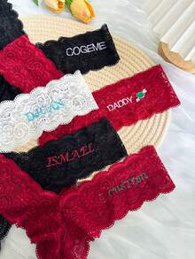 1 buc chiloți tanga cu text personalizat, brodați cu nume, text, literă, număr pe talia stângă, lenjerie intimă sexy din dantelă pentru femei, chiloți tanga cu text personalizat cu nume, cadou pentru soție, prietenă, iubită, cea mai bună prietenă de Ziua Îndrăgostiților, Crăciun, Halloween, Ziua Recunoștinței, ziua de naștere, aniversare - Multicolor - Vizualizare 8