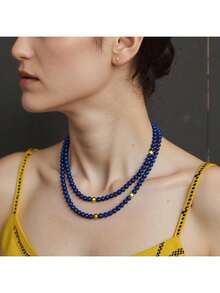 Dây chuyền đá Lapis Lazuli hình tròn đôi, dây chuyền hai lớp ôm sát xương quai xanh, trang sức năng lượng đá trí tuệ dành cho nữ, thiết kế độc đáo, món quà thanh lịch dành tặng người bạn thân nhất. - Nhiều màu - Xem 4
