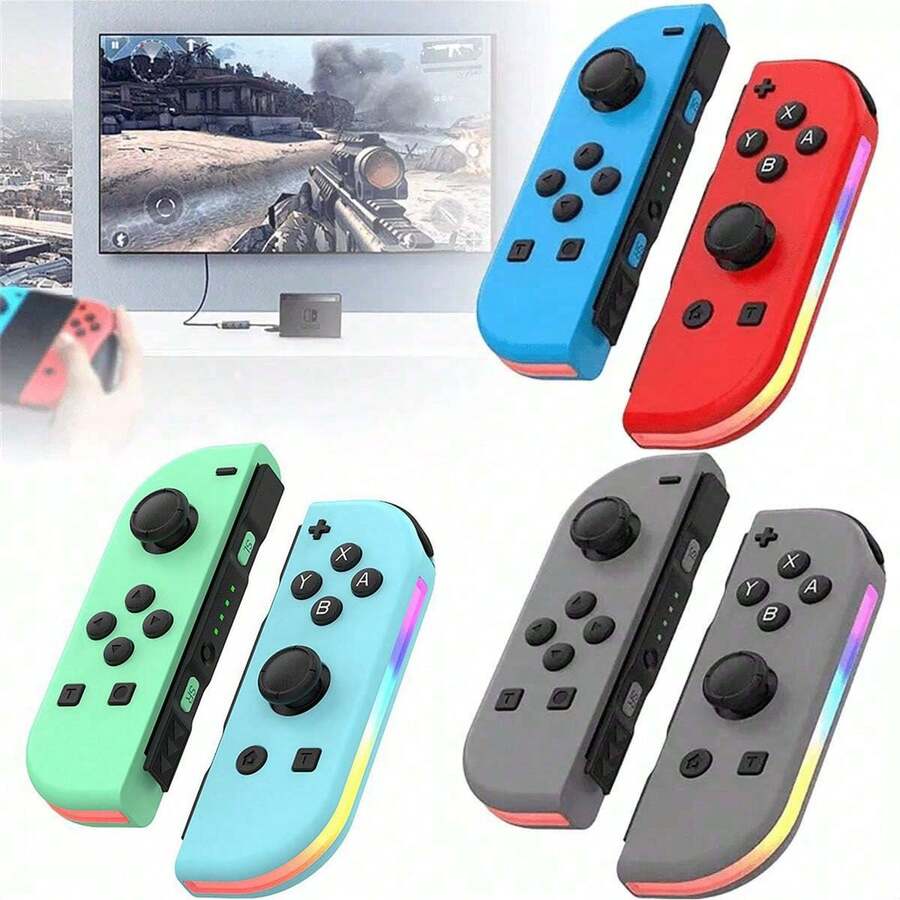Switch Joycon Left And Right Game Wireless Pairing Gamepad With RGB Light Wake UP Vibration Dazzling Light Motion-Sensing Bluetooth Gamepad 3D Joystick Control Does Not Drift