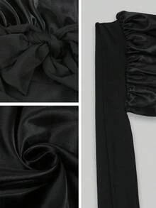 1pc Satin Bow Tie Elastic Lightweight Shower Cap, Solid Color, Women & Girls, Black, Valentine's Day Sleep Bonnet - Màu tím - Xem 3