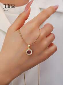 Hihho 1件圆形镶钻蛇骨链项链，镀金奢华款，适合不同场合和风格 - 圓形 - 查看 5