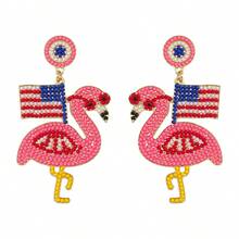 4th Of July USA 250th Flamingo Earrings, Red White Blue Beaded Drop Earrings For Beach, Parades & America's 250th Anniversary - Multicolor - View 7