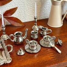 This Luxurious Dollhouse Candlelight Dinner And Tea Set, Including Cutlery, Tray, And Teaware, Is An Essential Decoration For Any Dollhouse Living Room Or Kitchen Scene. - one-size - View 1
