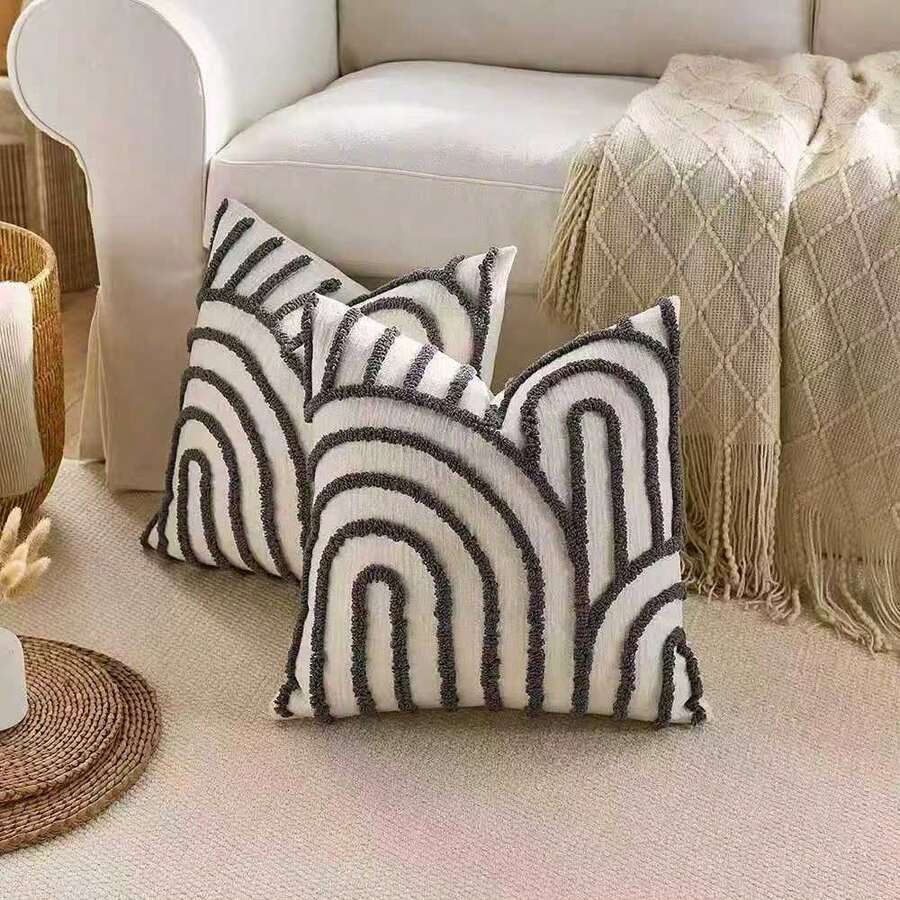 Vỏ gối vuông trang trí phong cách Bohemian bằng vải chenille, vỏ đệm - Xám - Xem 1