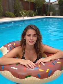 1 pièce Bouée gonflable en forme de donut créative, grande taille adulte en rose, vert, marron et bleu, lit flottant d'été pour piscine, plage et décoration de fête, accessoire de plage indispensable, cadeau parfait pour anniversaire et rentrée scolaire pour femmes - Plusieurs styles - Voir 8