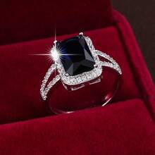 1pc Fashionable Luxury Square Zirconia Inlaid Ring - Royal Blue - View 7