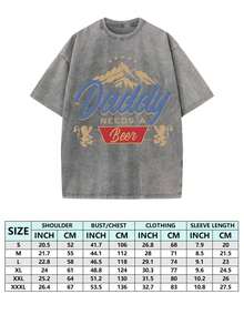 SummerGLEC Needs A Beer! This Retro Street Style T-Shirt Is A Classic Retro Fashion Casual Mountain Lion Popular Letter Pattern Print, Made Of 230g Washed Cotton. It's A Versatile Retro Street Style, A High-Quality Retro Fashion Brand In Summer. It's Loose, Soft, Comfortable, And Comes In Multiple Colors. It's Suitable For Spring And Summer Door Wear, Has A Certain Thickness, And Can Be Worn Daily Or As A Gift For Friends, Parties, Back-To-School Gifts, New Year's Gifts, St. Patrick's Day Gifts, Or 's Day Gifts. Loose And Comfortablesummer Tops - 灰色 - 查看 2