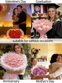 100pcs Handmade Silk Rose Petals, Suitable For DIY Preserved Rose Bouquet, Random Delivery Of 2 Different Crafts (Punching Or Hot Stamping) - One Size - View 5