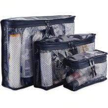 Set Of 3 Waterproof Cosmetic Bags – Different Sizes | Makeup Case, Travel Toiletry Bag, Diaper And Medicine Organizer | Navy Blue – Containers By Aline, 42653579 - Blue and White - View 2