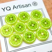 10颗可爱绿色柠檬片图案纽扣，DIY手工材料，14毫米，可爱风格，针织、缝纫用品，树脂材质，适用于DIY服装、包包、家居装饰 - 青檸 - 查看 7