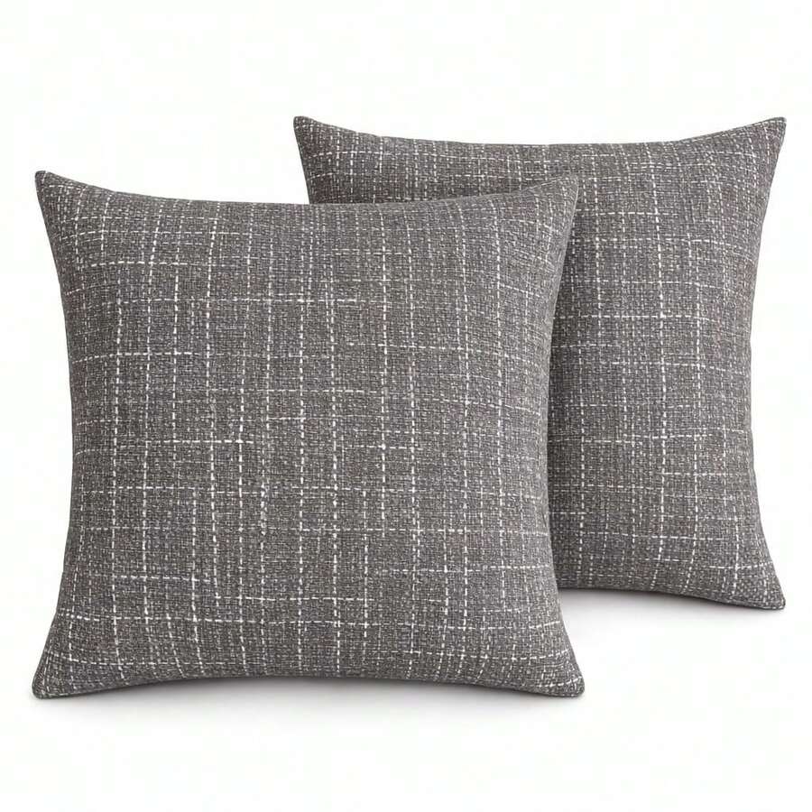 Set Of 2 Decorative Cushion Covers 45x45 Cm Synthetic Linen York - 約克塗鴉 - 查看 1
