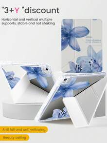 A Cute Cartoon Anime Blue Flower & Letter Pattern Double-Sided Acrylic Transparent Crystal Back Cover, Shock-Proof, Suitable For IPad 7th, 8th, 10th Generation (10.2 Inch), Built-In Pen Slot, Support Sleep/Wake Function, Ideal Gift Choice - Multicolor - View 4