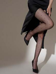 1条女士黑色波点连裤袜，适合日常穿着 - 彩色 - 查看 4