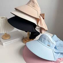 1pc New Large Brim Sun Hat For Women, Face & Neck Protection, UV Blocking, Bowknot Decor Bucket Hat,Accsesories - Multicolor - View 6