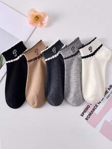 5 pares de calcetines de tobillo para mujer, simples y cómodos, colores aleatorios - Multicolor - Ver 8
