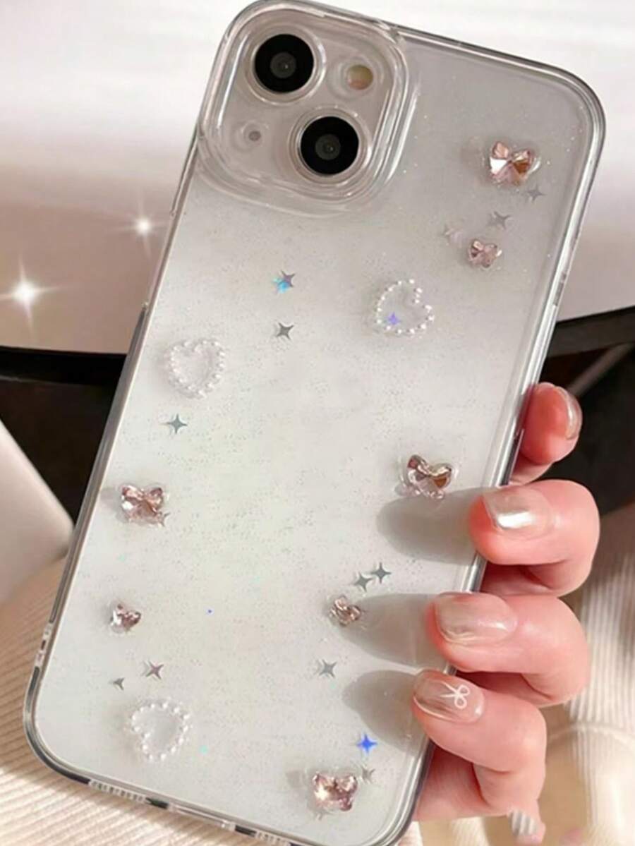 Luxury Pink 3D Butterfly Diamond Compatible With IPhone 16/15/14/13/12/11 Pro Max Plus Phone Case, Epoxy Resin Glitter Transparent Soft Shell, Lens Protection, Waterproof Shockproof Anti-Fall Anti-Scratch - Butterfly - View 1