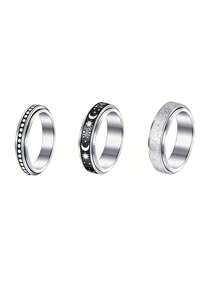 Bộ 3 chiếc nhẫn thép không gỉ thời trang, chất liệu thép không gỉ, có thể xoay, phù hợp cho cả nam và nữ, thích hợp đeo hàng ngày, trong các dịp lễ và hẹn hò. - Nhiều màu - 3 chiếc - Xem 10