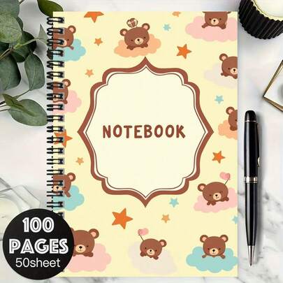 دفتر ملاحظات حلقي ب- 100 صفحة مزين بنمط الدب والسحاب والنجوم، مساحة كتابة وافرة. مظهر فاخر، عملي وجمالي. مناسب لتسجيل العمل والملاحظات الدراسية والمذكرات اليومية والتخطيط. كذلك هدية مثالية للتخرج والأعياد والمناسبات الأخرى.