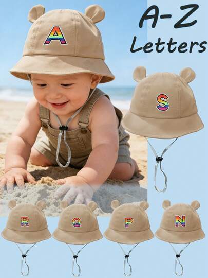 1 chiếc mũ chống nắng chữ cái A-Z cho bé trai và bé gái, mũ vành rộng chống nắng ngoài trời, mũ xô cho bé có dây buộc cằm