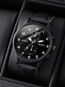 Men's Casual Quartz Watch And Wallet & Pen Office Set, Suitable For Daily Gatherings And Back-To-School Gifts, Birthday Gifts, Brown High-End Atmosphere Wallet Card Holder - Black - View 6