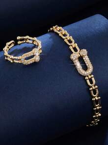 2pcs Set Unique High-End Personalized Cubic Zirconia Bracelet & Ring Set, Suitable For Women's Daily Wear & Gift - Bracelet Ring Set - View 6