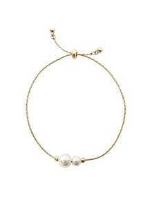 1条时尚简约可调节仿珍珠手链，适合女孩日常休闲佩戴 - 金色 - 查看 5