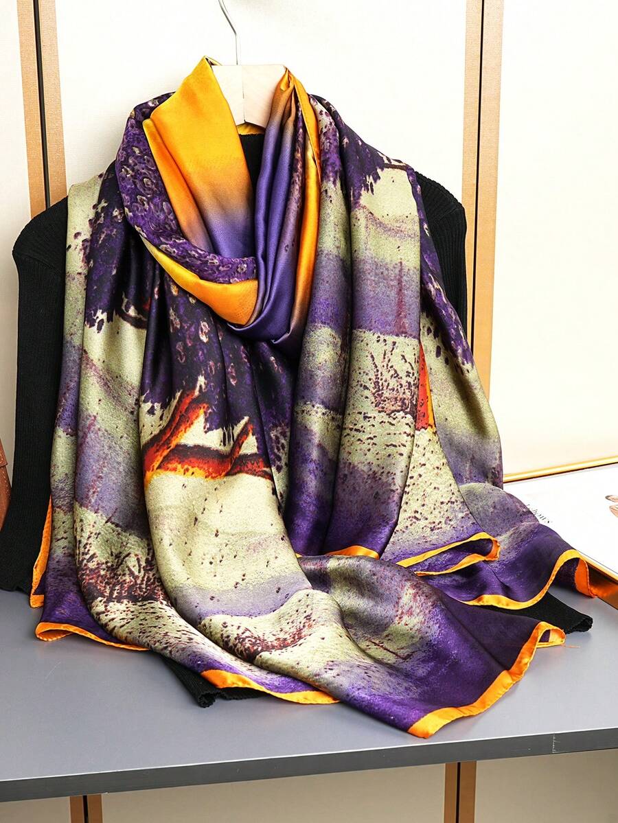 Khăn choàng nhẹ 180*90cm, khăn choàng chống nắng mùa xuân/hè, khăn quấn ngoài trời, khăn in họa tiết hình học cổ điển kẻ sọc và màu trơn, khăn trùm đầu chống nắng cho nữ, khăn tắm biển du lịch - Màu tím - Xem 1