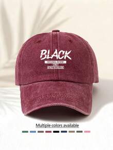1pc Washed Baseball Cap With "BLACK" Print, Retro American Style Minimalist Casual Fashion, Unisex Essential Versatile Baseball Cap Suitable For All Ages - Washed Cap - View 4