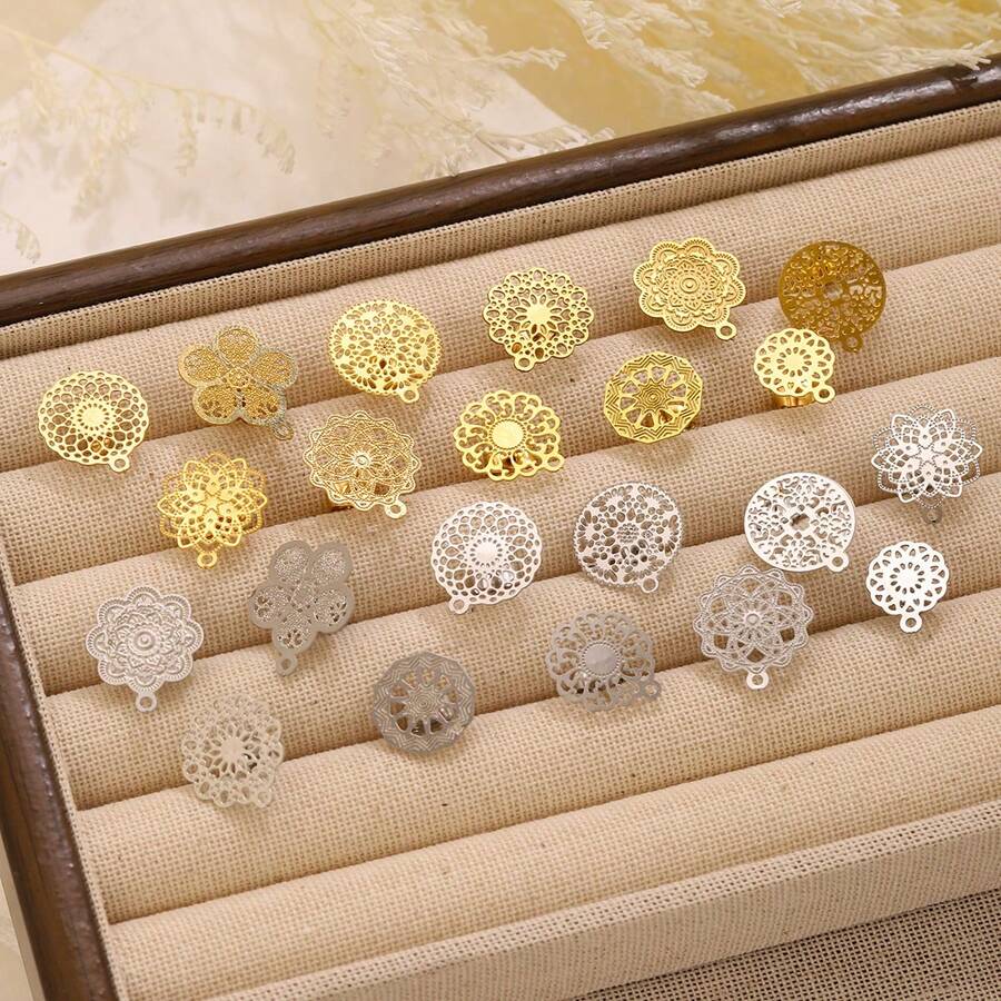 6 chiếc khuyên tai rỗng kiểu Bohemian bằng thép không gỉ, phụ kiện trang sức tự làm. - Bạc - Xem 1