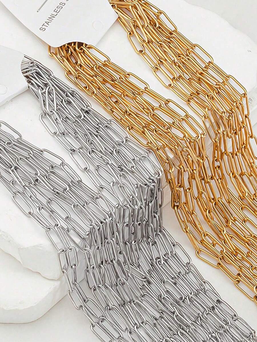 5/10件装不锈钢大容量项链/手链链，适合男女珠宝制作，4毫米回形针项链/手链 - 鏈條 - 查看 1